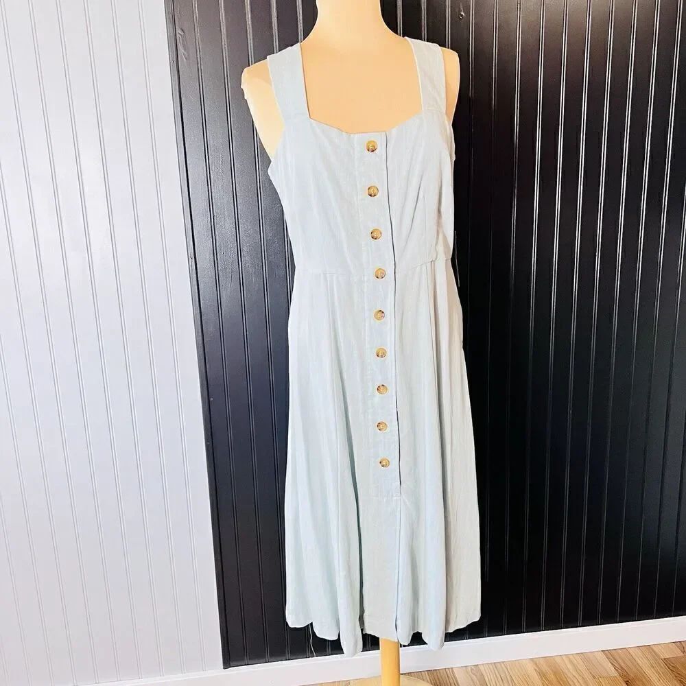 Eva Mendes NY & Co Sz M Light Blue Super Soft Midi Sleeveless Sundress NWT 0837